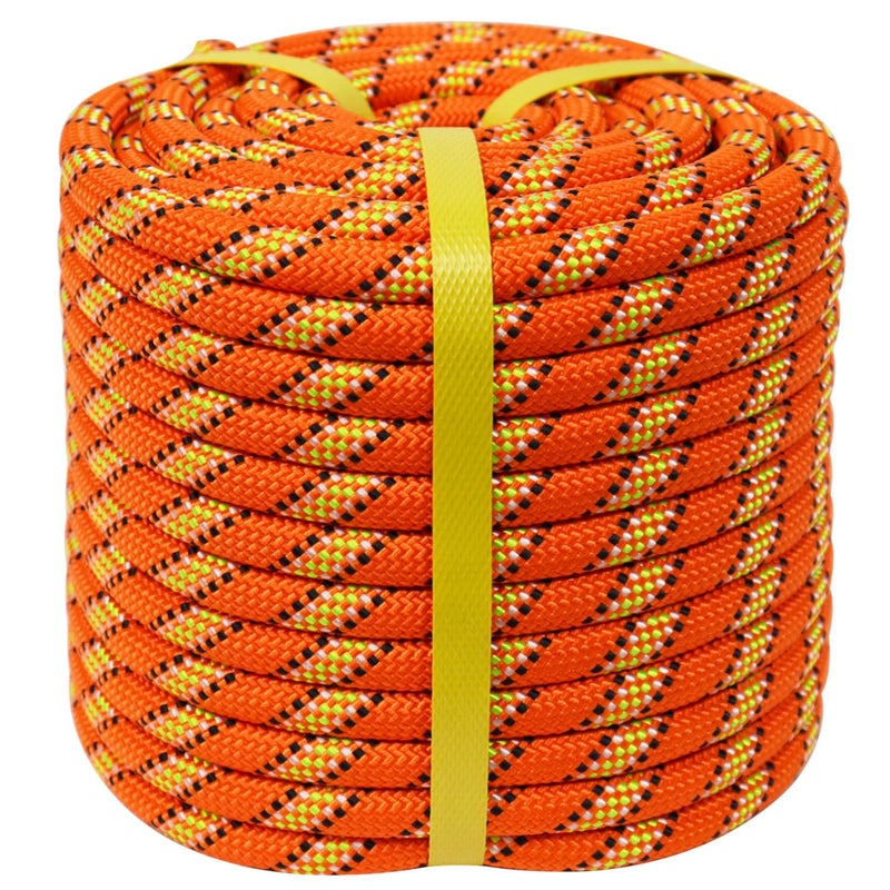 CRAYZA حبل CRAYZA مزدوج الجديلة من البوليستر (1/2 بوصة × 50 قدمًا) حبل قوي لتجهيز الأشجار، 48 جديلة لأعمال الأشجار والتسلق والسحب والإبحار، برتقالي - Image 1